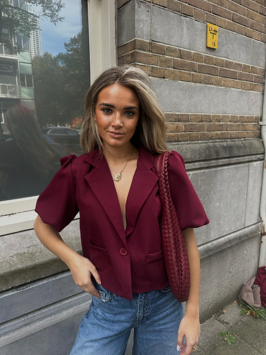 RED BLAZER WITH PUFF SLEEVES